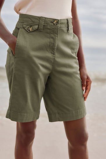 Khaki Green Chino Knee Length Shorts