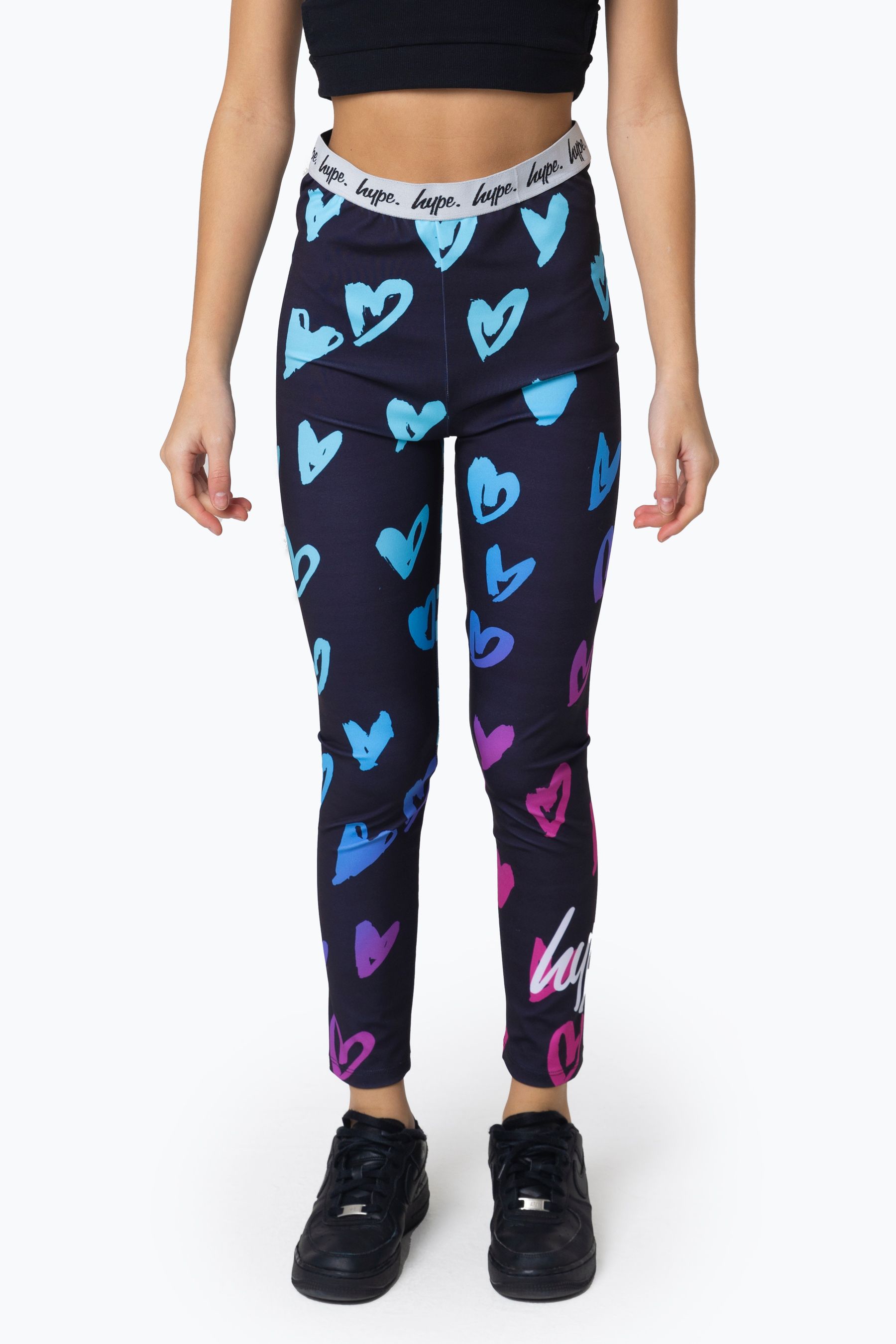 Buy Hype. Girls Multi Scribble Hearts Black Leggings from the Next