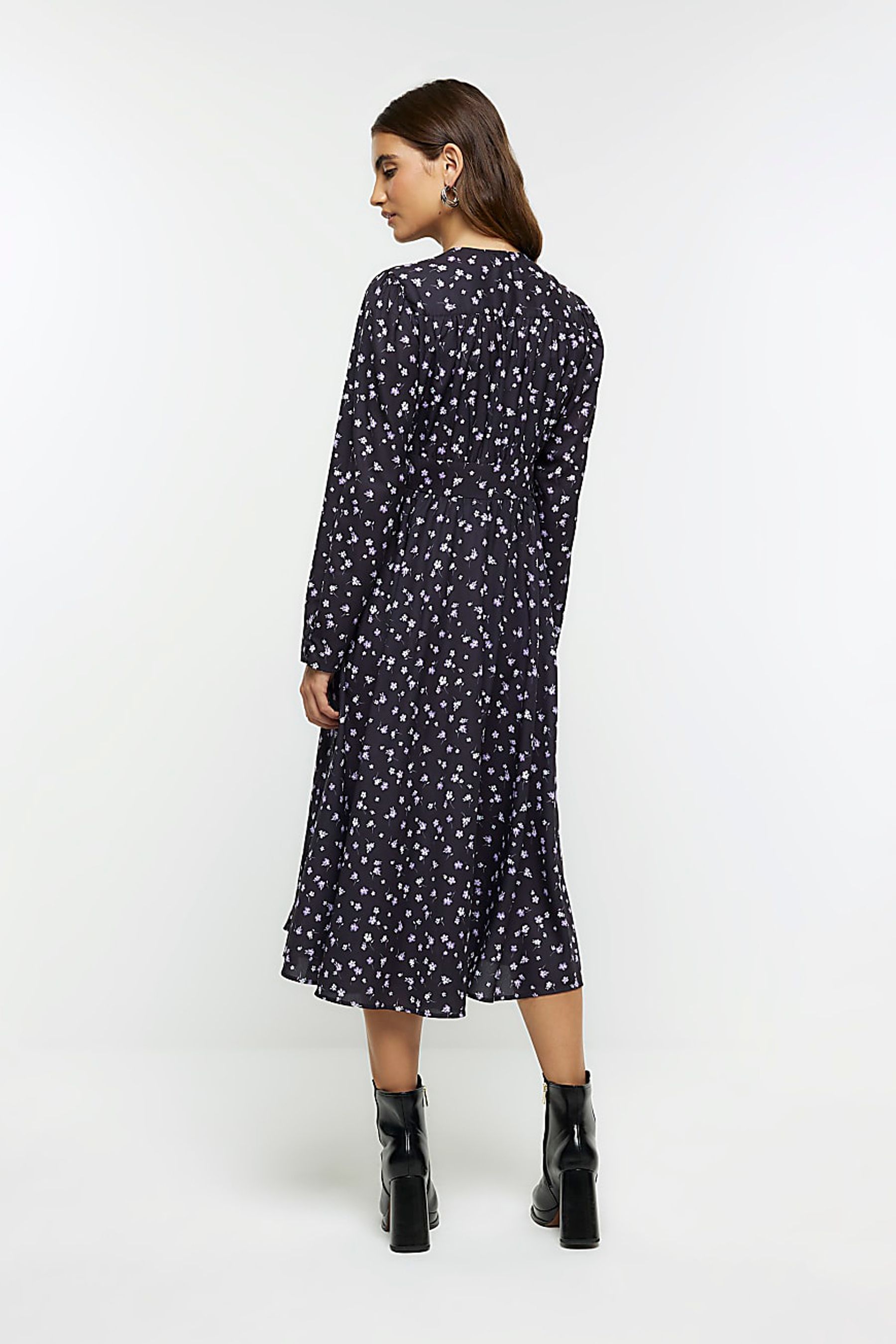 River island black button cheap dress