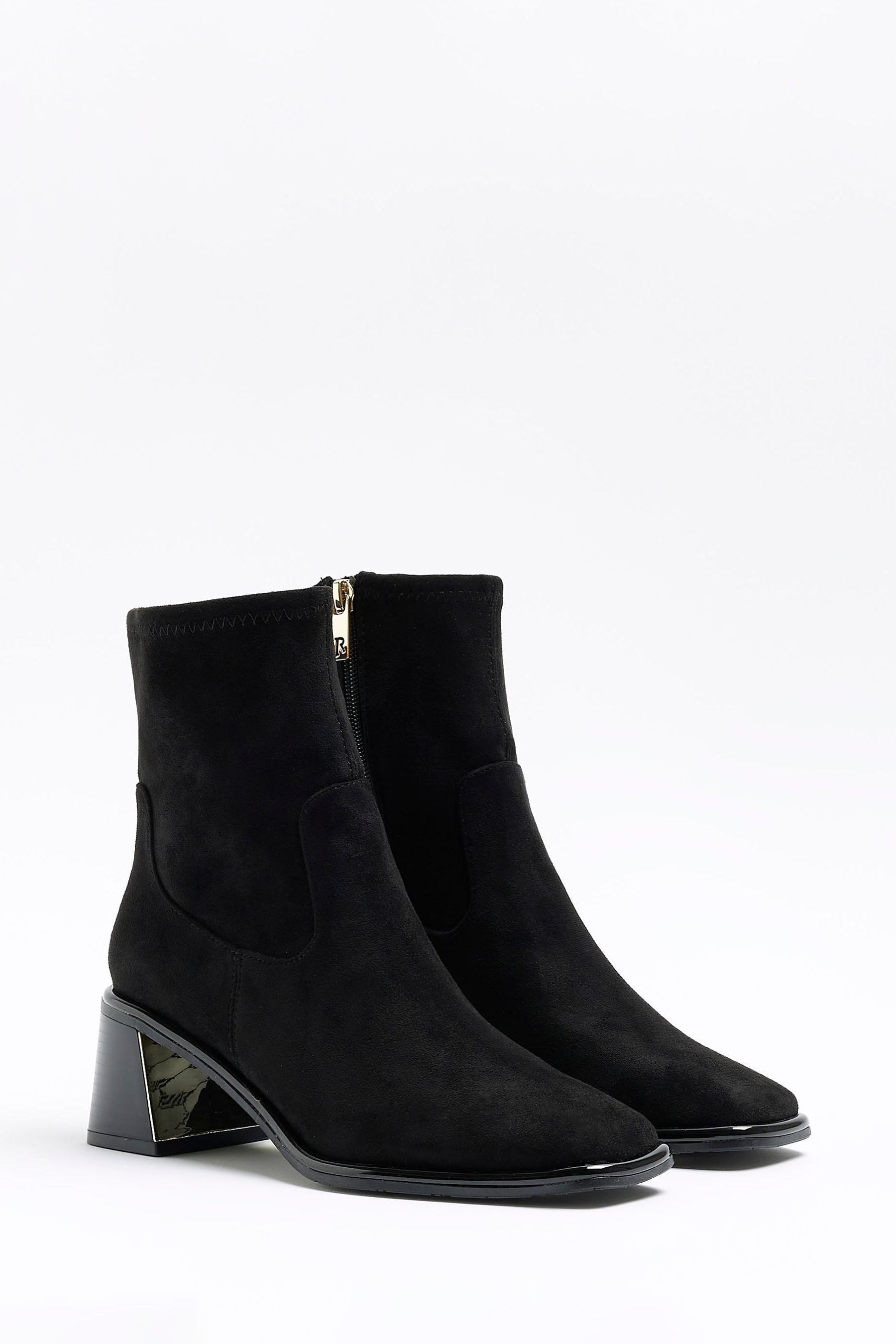 Buy River Island Black Block Heel Stretch Sock Boots from the Next