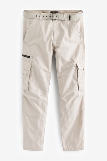 Light Stone Relaxed Belted Tech Cargo Trousers