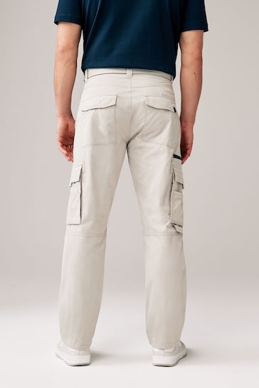 Light Stone Relaxed Belted Tech Cargo Trousers