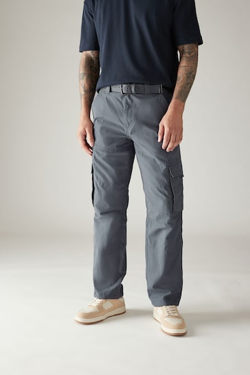 Blue Relaxed Belted Tech Cargo Trousers