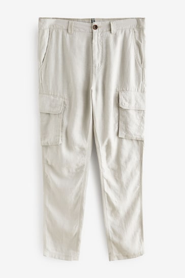 Light Grey 100% Linen Cargo Trousers