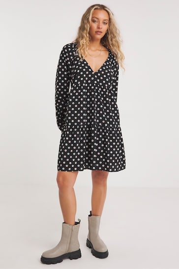 Simply Be Floral Tiered Smock Black Dress