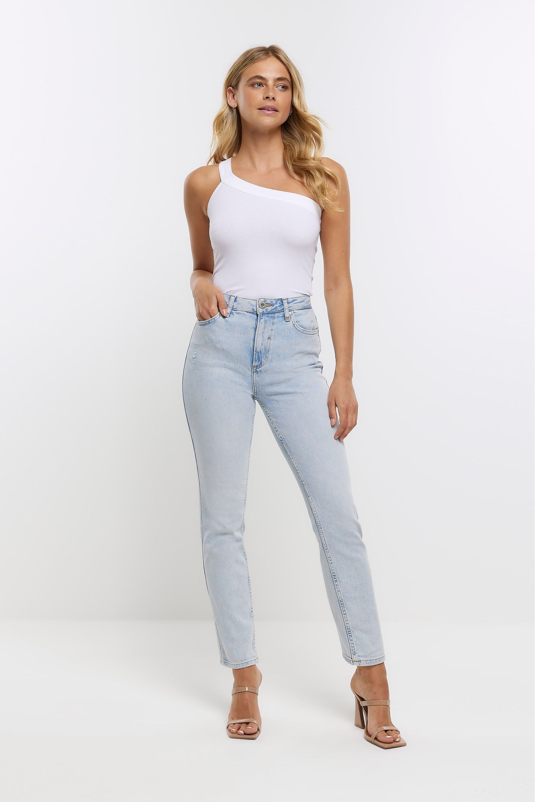 High rise top non stretch jeans
