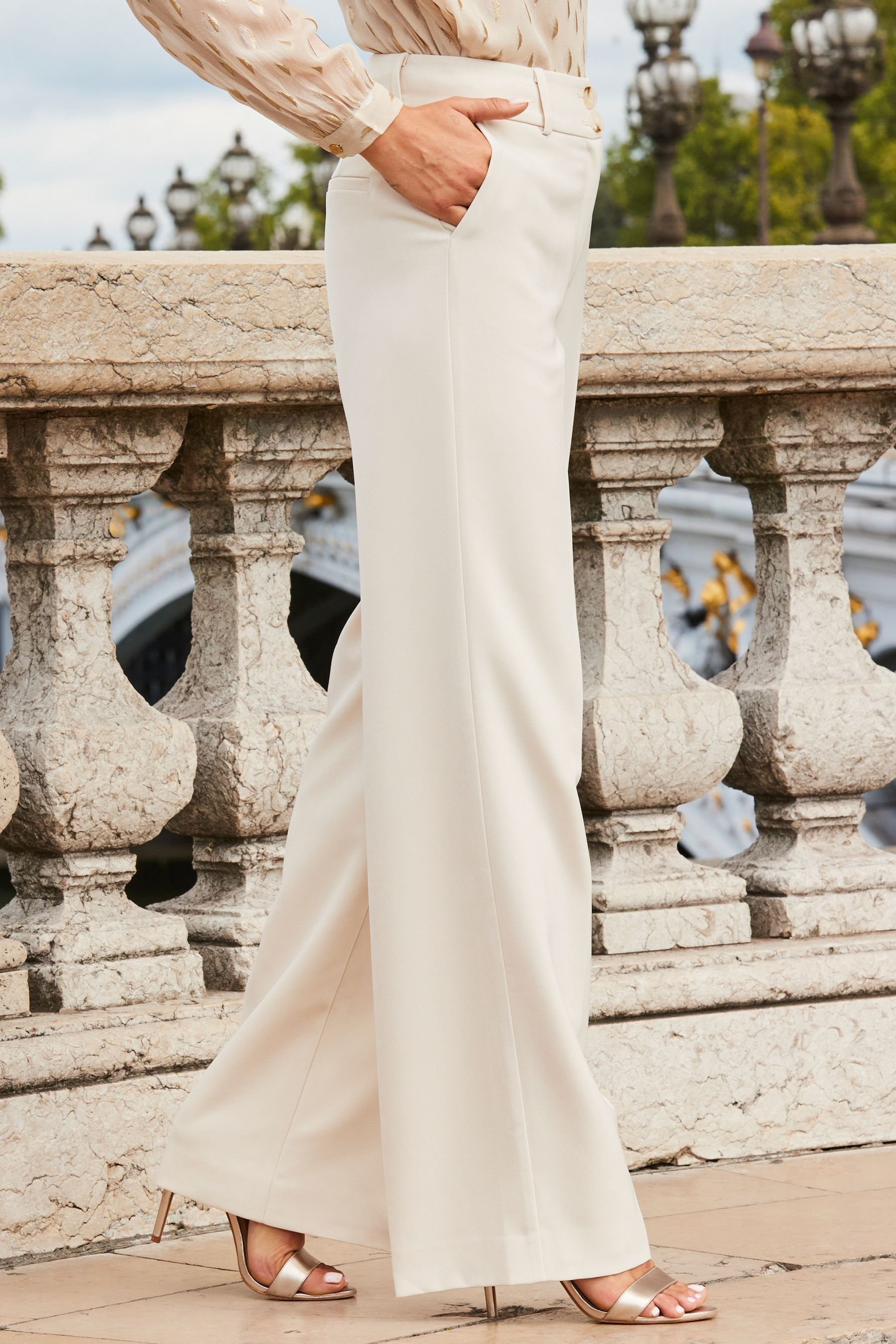 Sosandar White Wide Leg Trousers