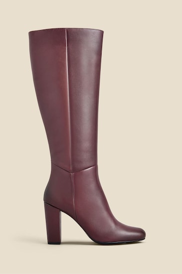 Sosandar Red Leather Zip Knee High Boots