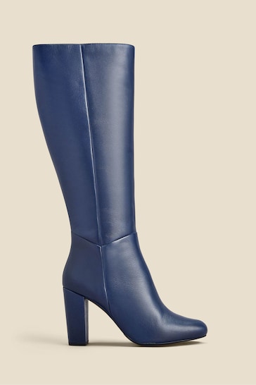Sosandar Blue Leather Knee High Boots