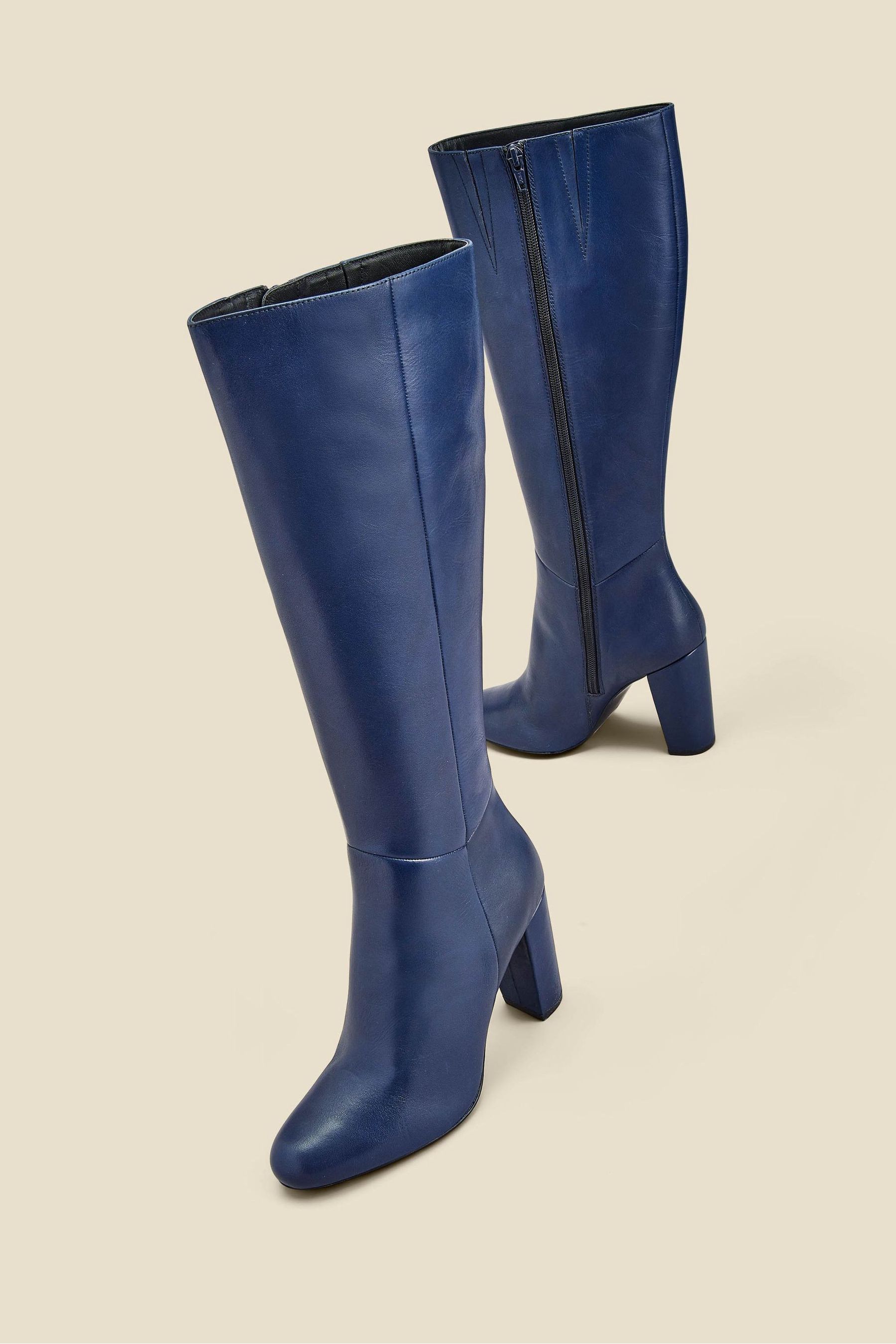 Navy leather deals knee high boots