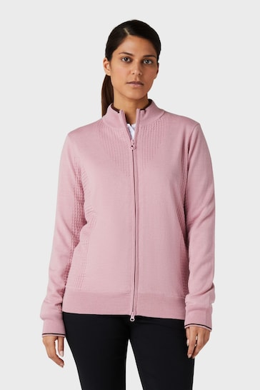 Callaway Apparel Ladies Golf Pink Lined Windstopper Full Zipped Sweater