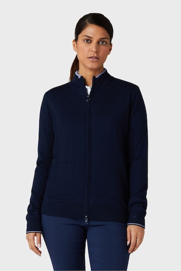 Callaway Apparel Ladies Blue Golf Lined Windstopper Full Zipped Sweater