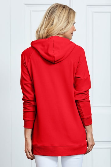 Sosandar Red Longline Hooded Sweatshirt With Gold Zip Detail