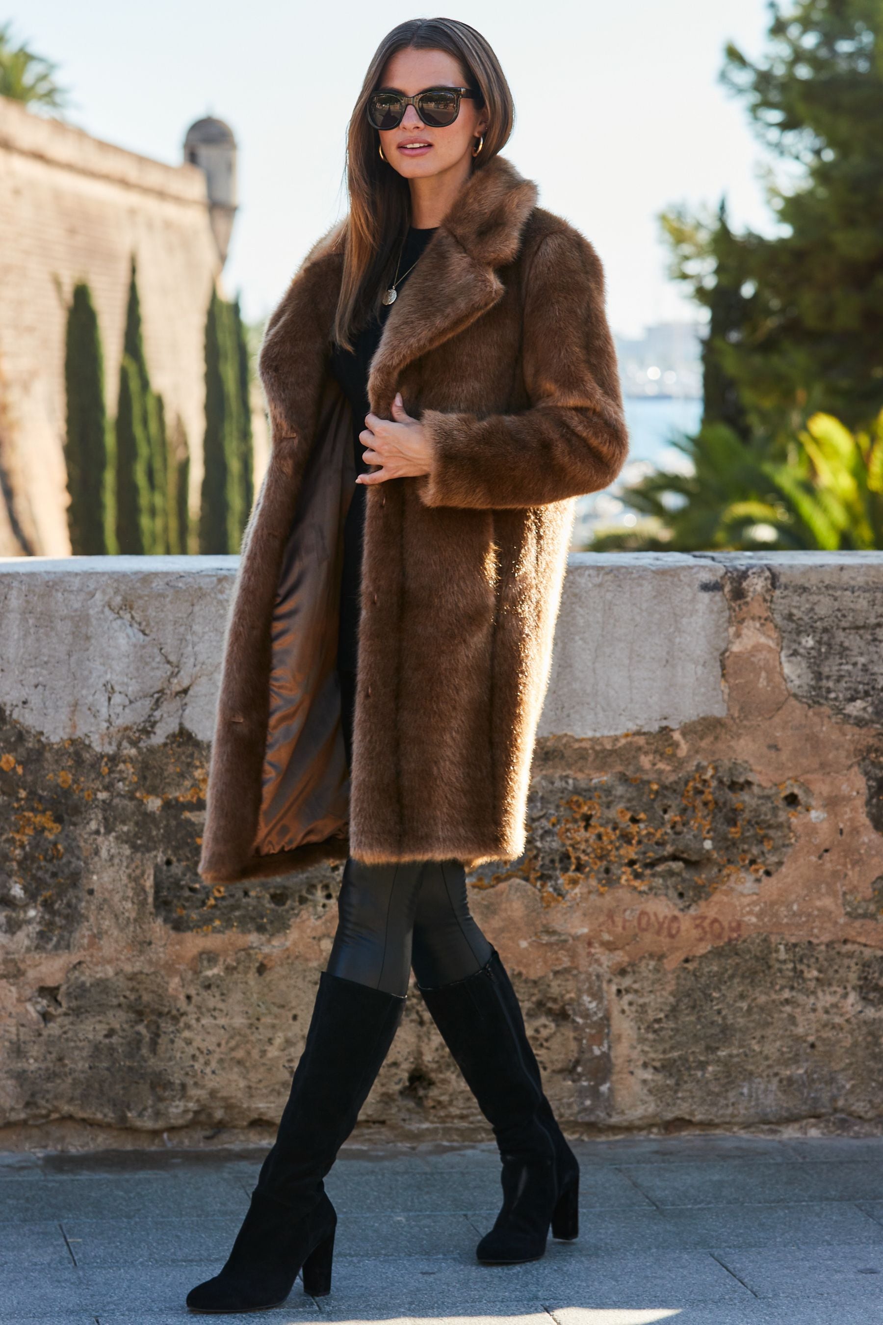 Sosandar Brown Faux Fur Mink Coat