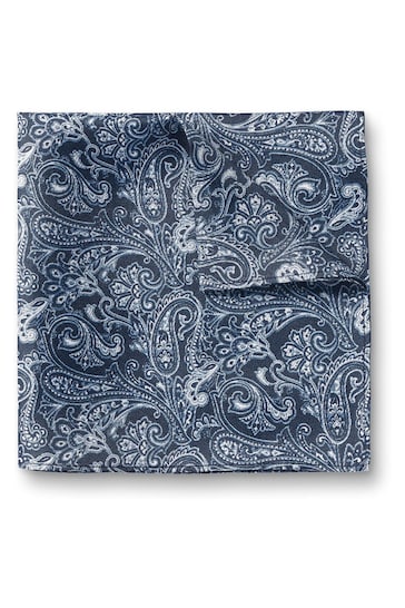 Charles Tyrwhitt White Blue Heather Mini Paisley Print Silk Pocket Square