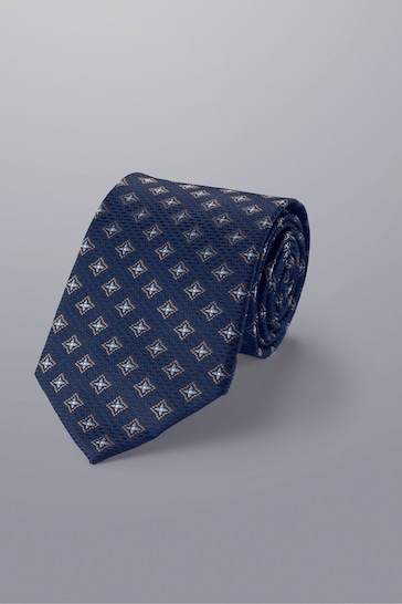 Charles Tyrwhitt Silver Blue Medallion Silk Stain Resistant Pattern Tie