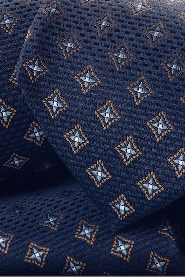 Charles Tyrwhitt Silver Blue Medallion Silk Stain Resistant Pattern Tie