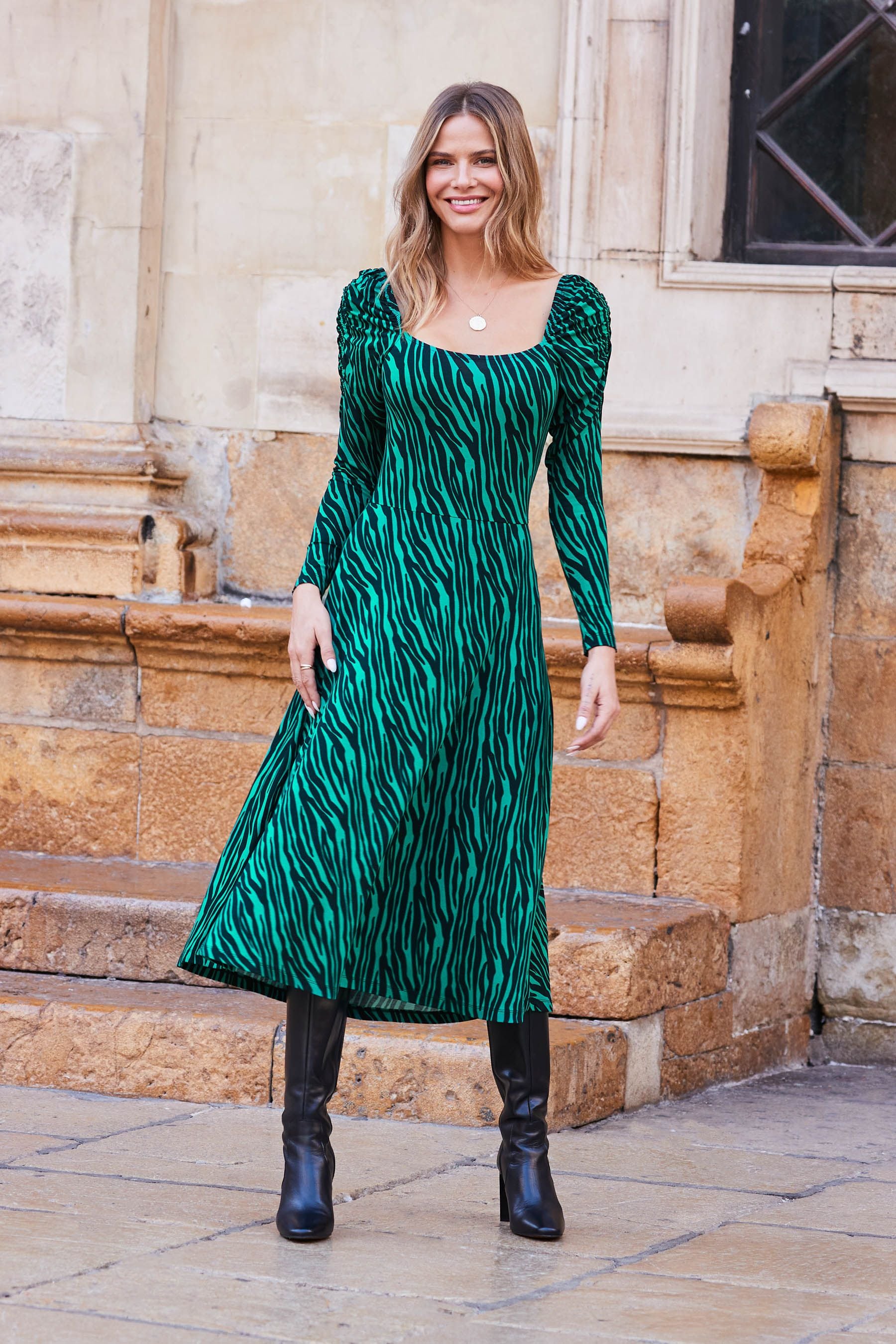 Green snake print midi dress 2025