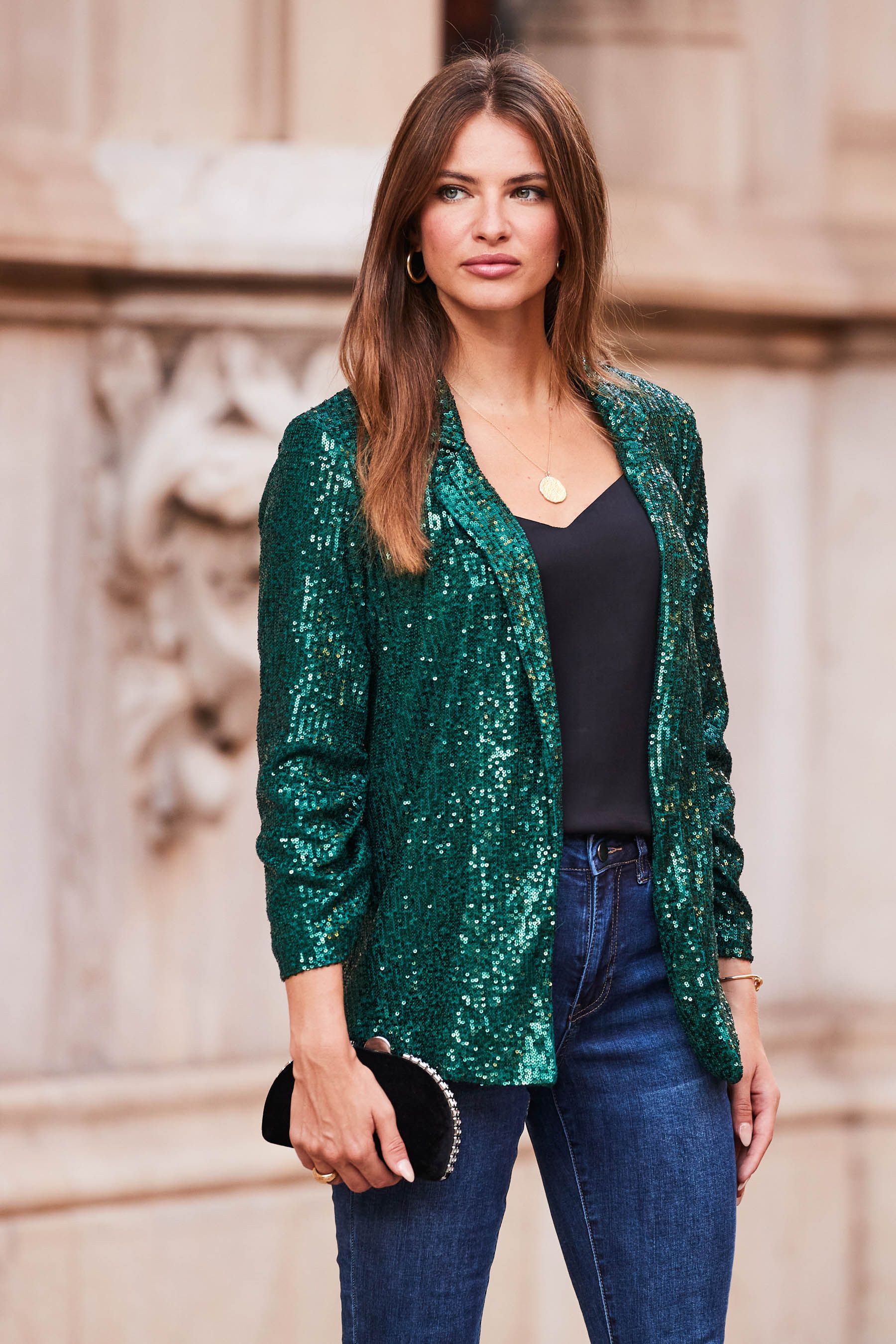 Buy Sosandar Green Sequin Blazer from the Next UK online shop