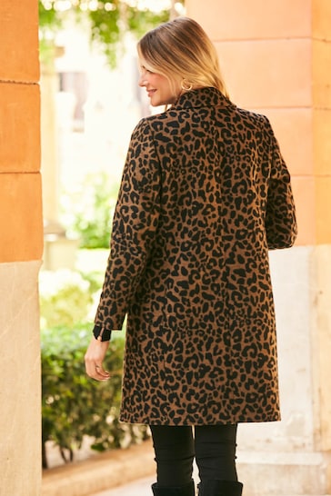Sosandar Black/Brown Leopard Print Wool Mix Coat