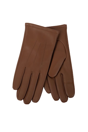 Totes Brown Isotoner Three Point Leather Ladies Gloves