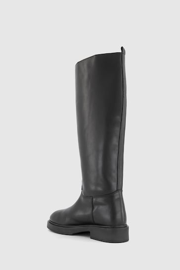 Office Black Leather Pull On High Leg Boots
