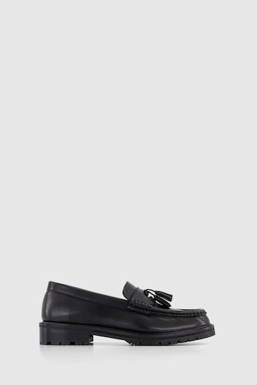 Office Black Leather Tassle Loafer