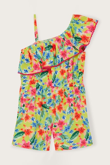 Monsoon Green Tropical One-Shoulder Playsuit