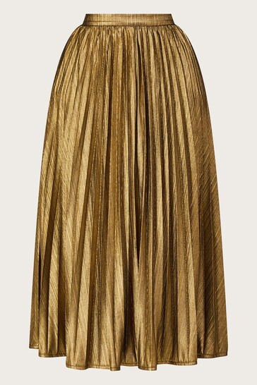 Monsoon Gold Pleated Midi Skirt