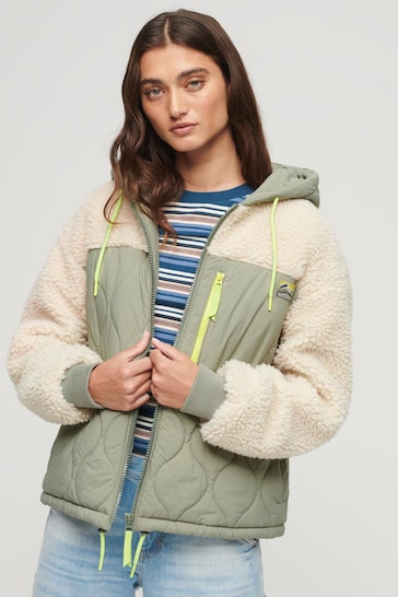 Superdry Green Sherpa Quilted Hybrid Jacket