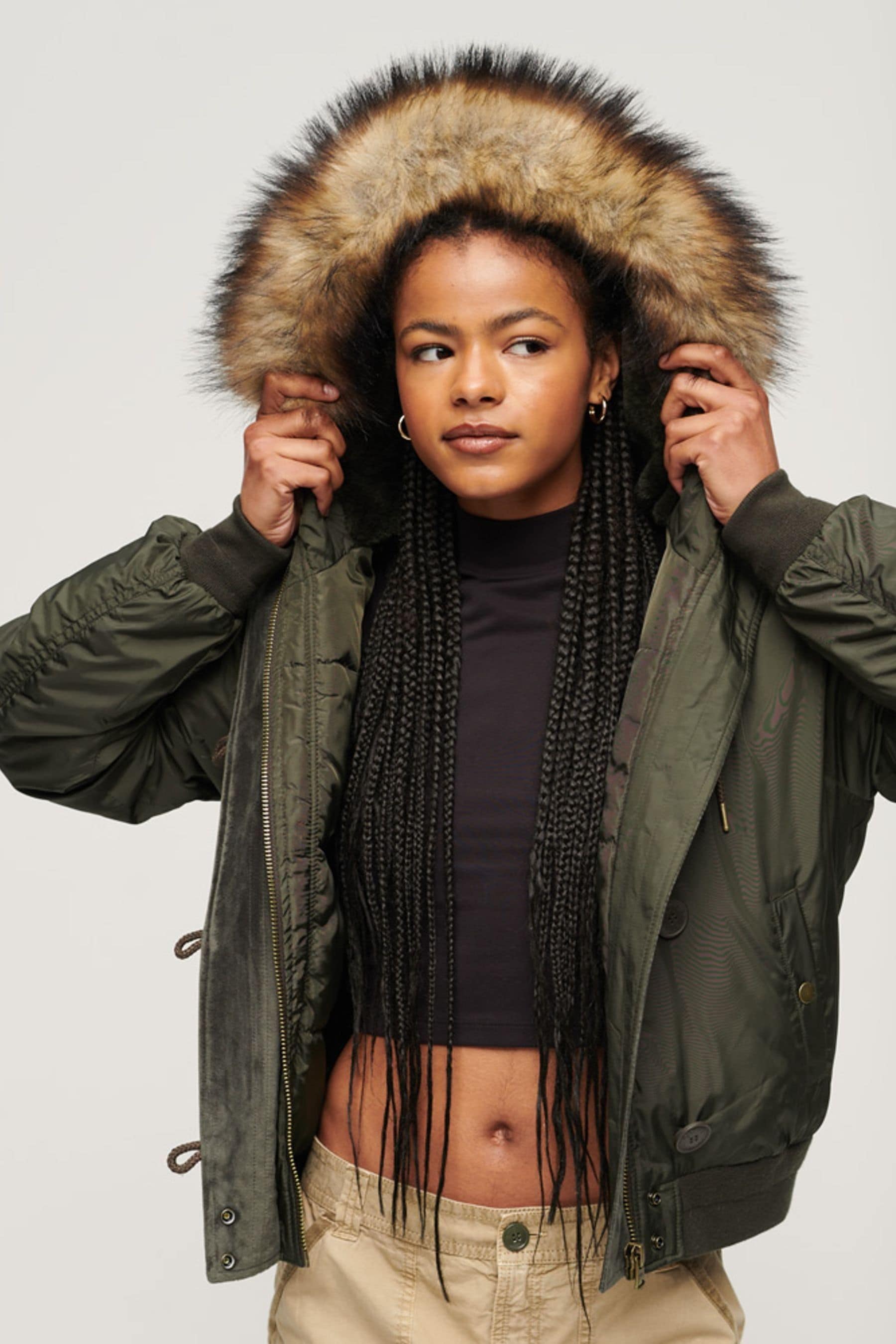 Buy Superdry Green Hooded Military MA1 Bomber Jacket from the Next