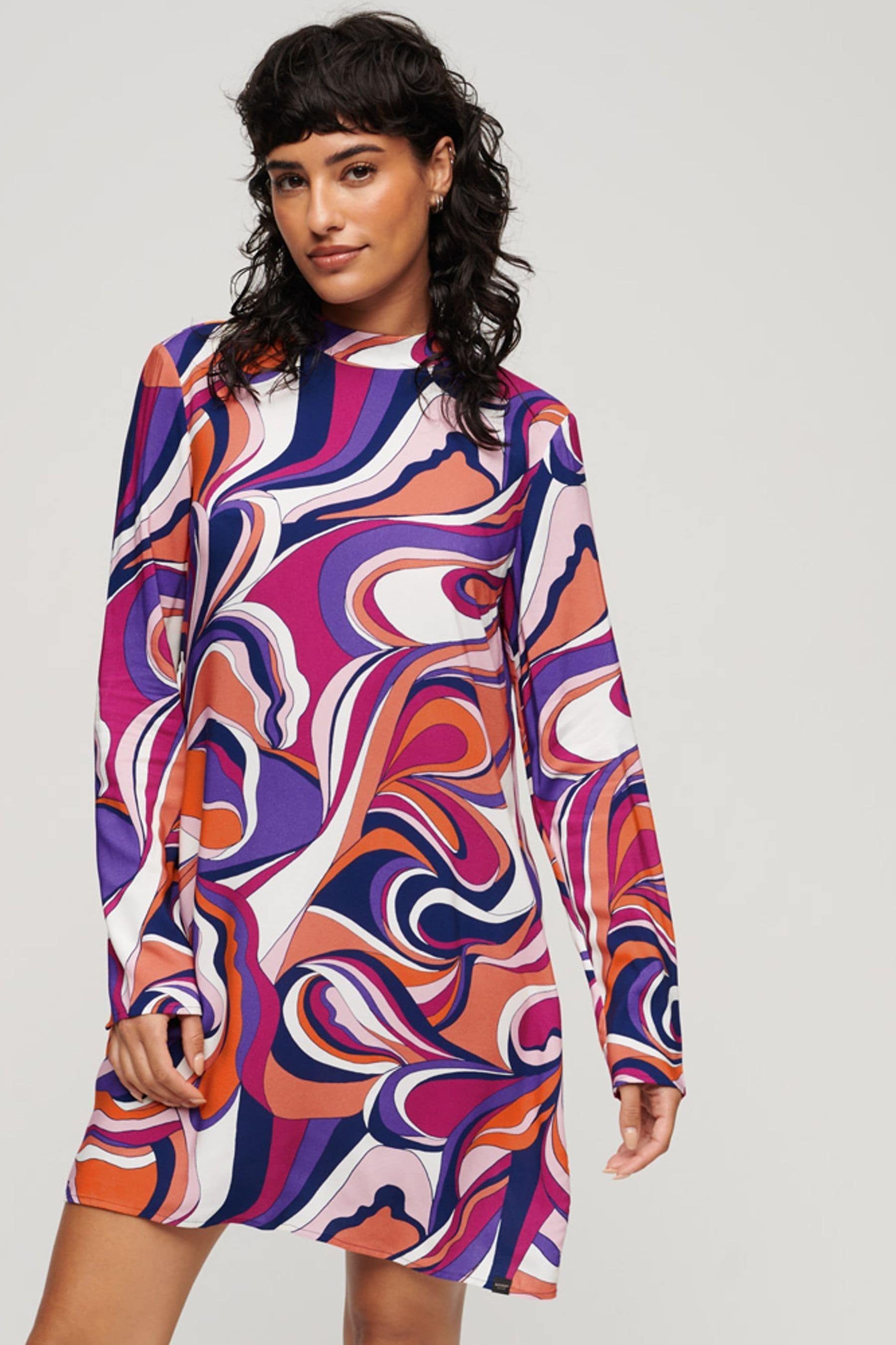 Long sleeve printed mini dress sale