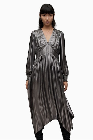 AllSaints Grey Estelle Metallic Dress