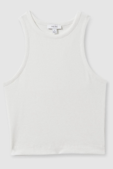 Reiss White Andi Ribbed Cotton Blend Cropped Vest