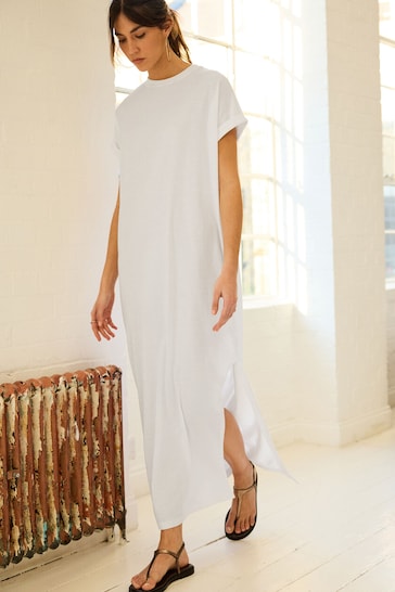 White Short Sleeve Maxi T-Shirt Dress