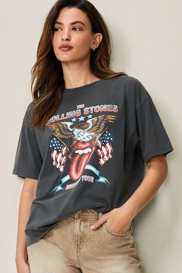 Charcoal Grey License Rolling Stones Band Graphic Short Sleeve T-Shirt