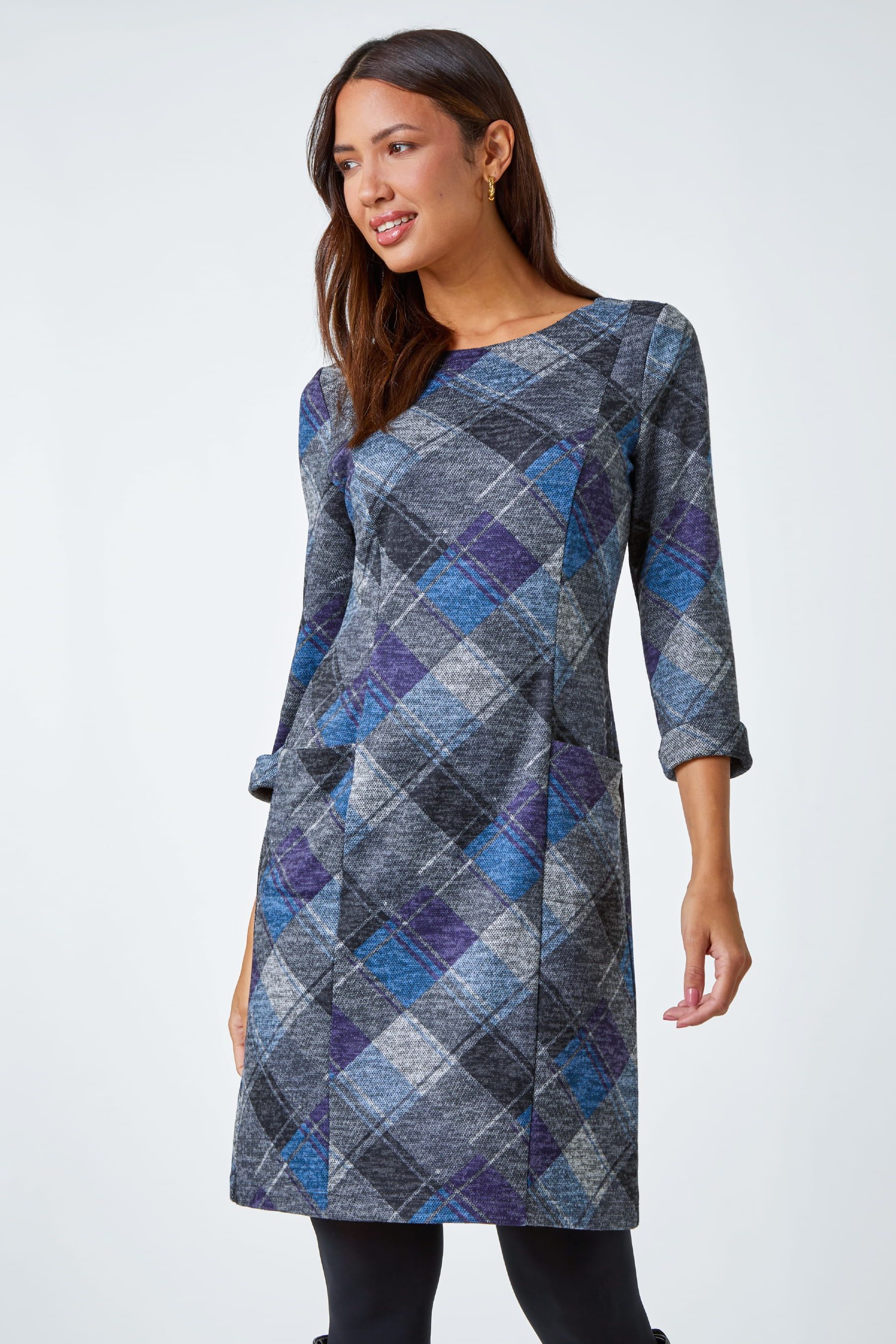 Buy Roman Blue Check Print Pocket Shift Dress from the Next UK