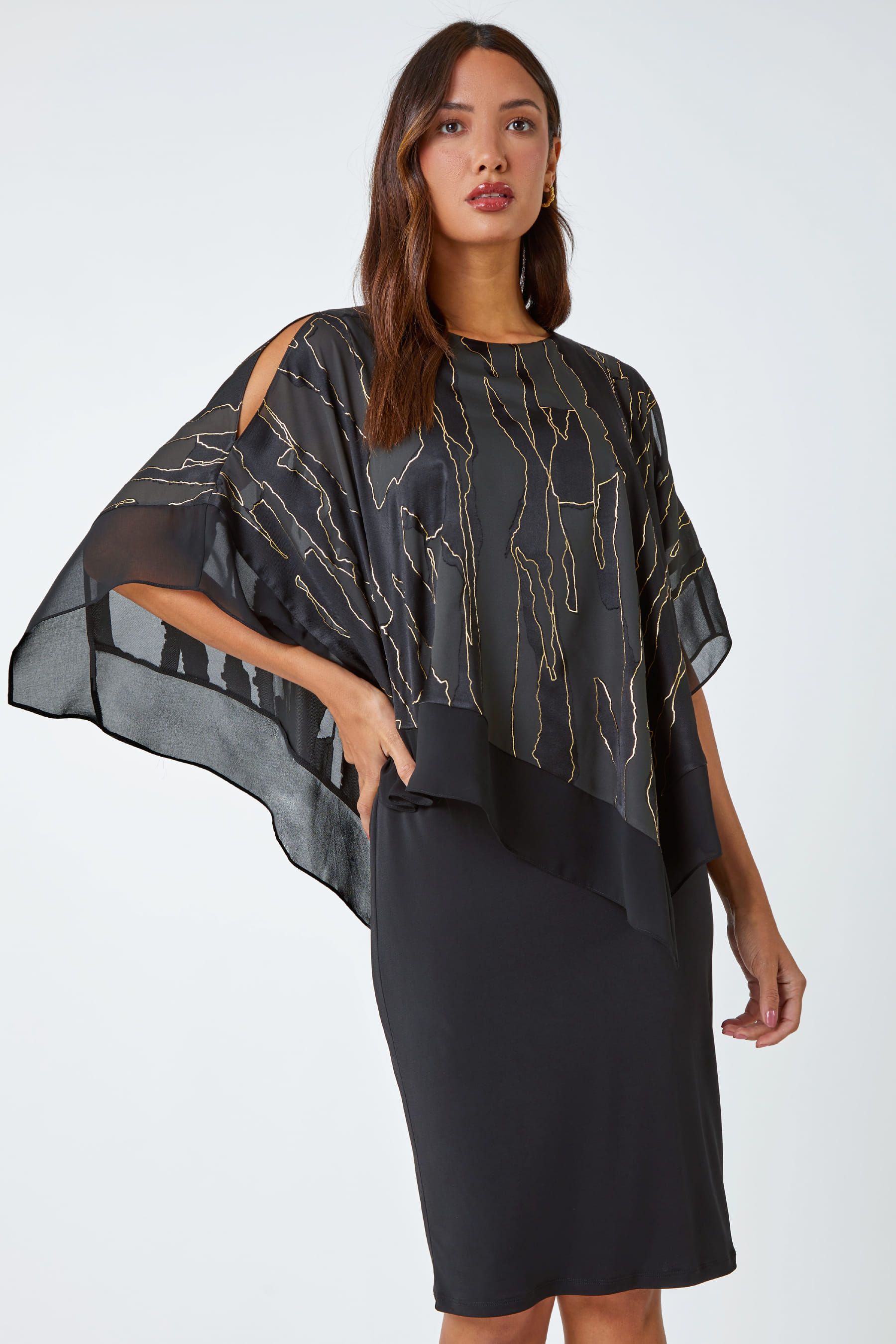 Buy Roman Black Burnout Foil Overlay Stretch Dress from the Next