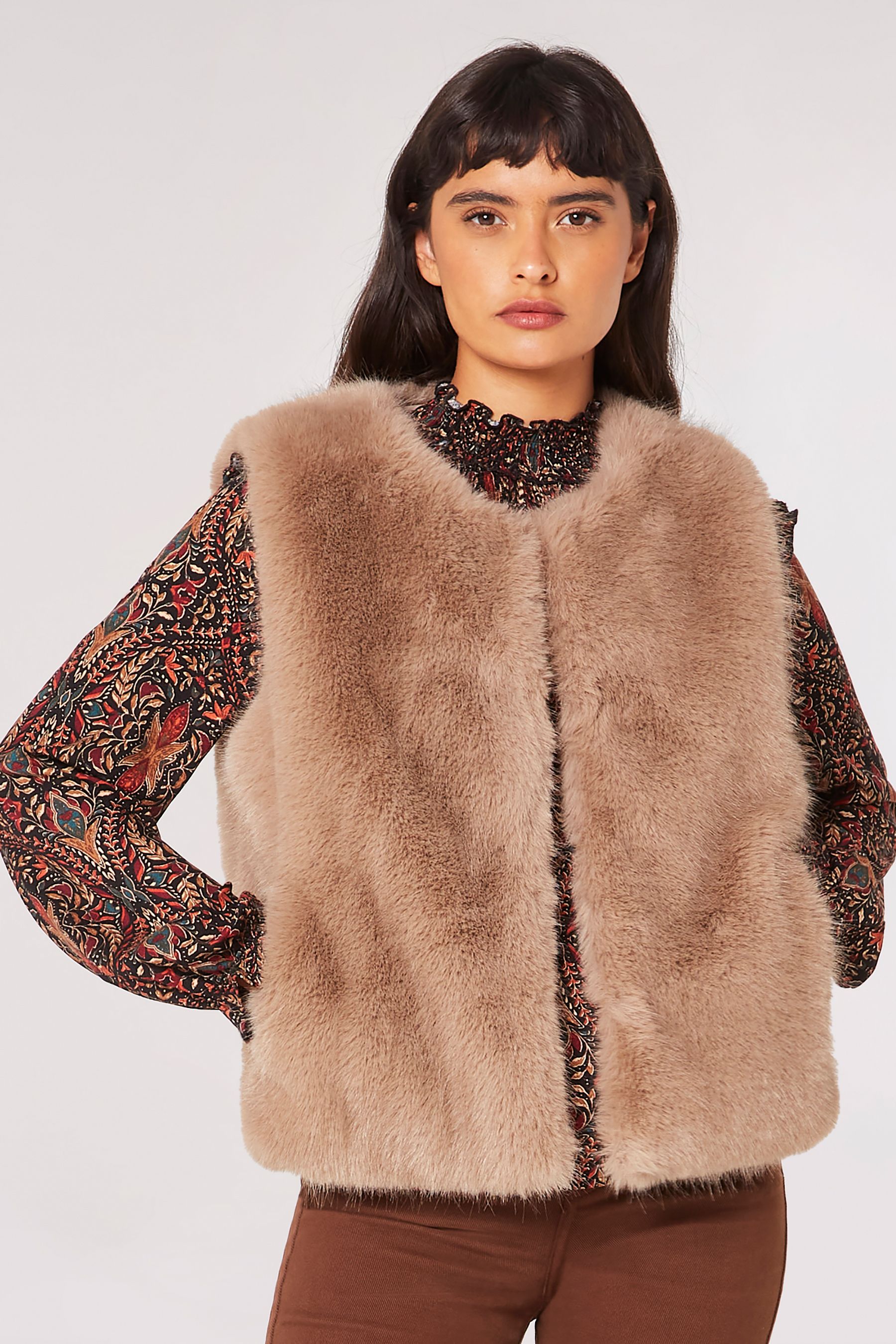 Buy Apricot Brown Elegant Faux Fur Crop Gilet from the Next UK