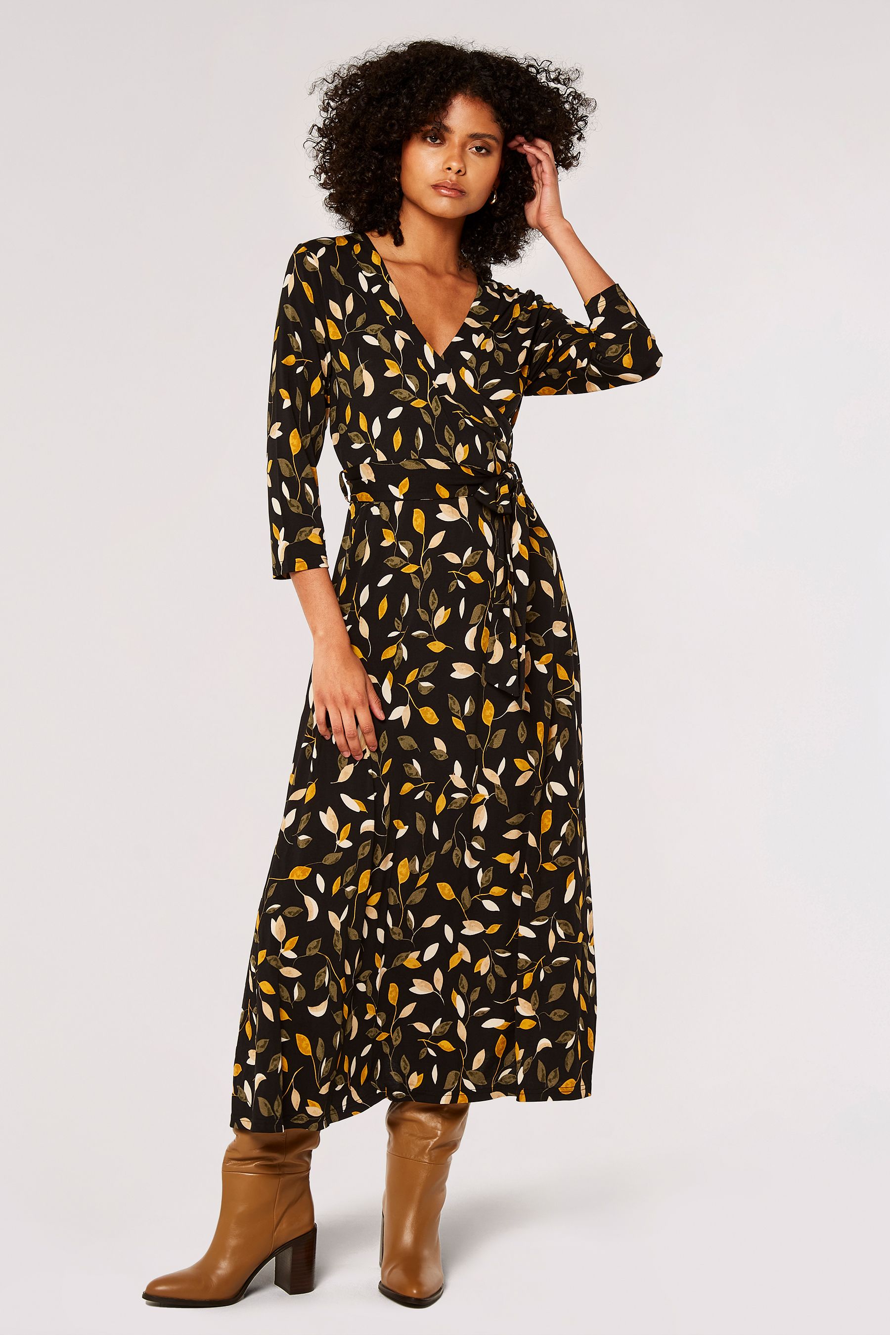 Buy Apricot Black Multi Leaf Maxi Dress from the Next UK online shop