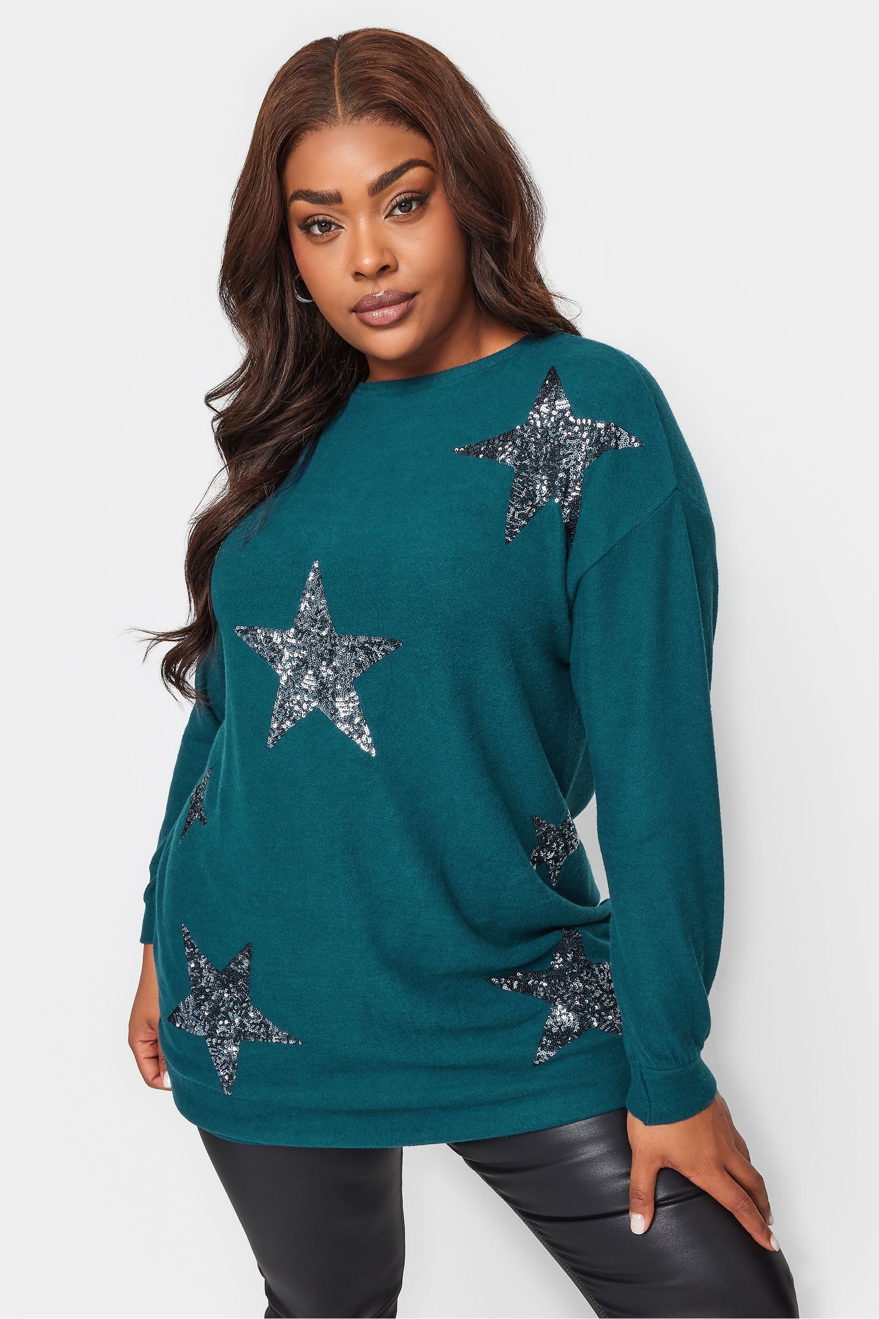 Buy Yours Curve Green Sequin Star Jumper from the Next UK online shop