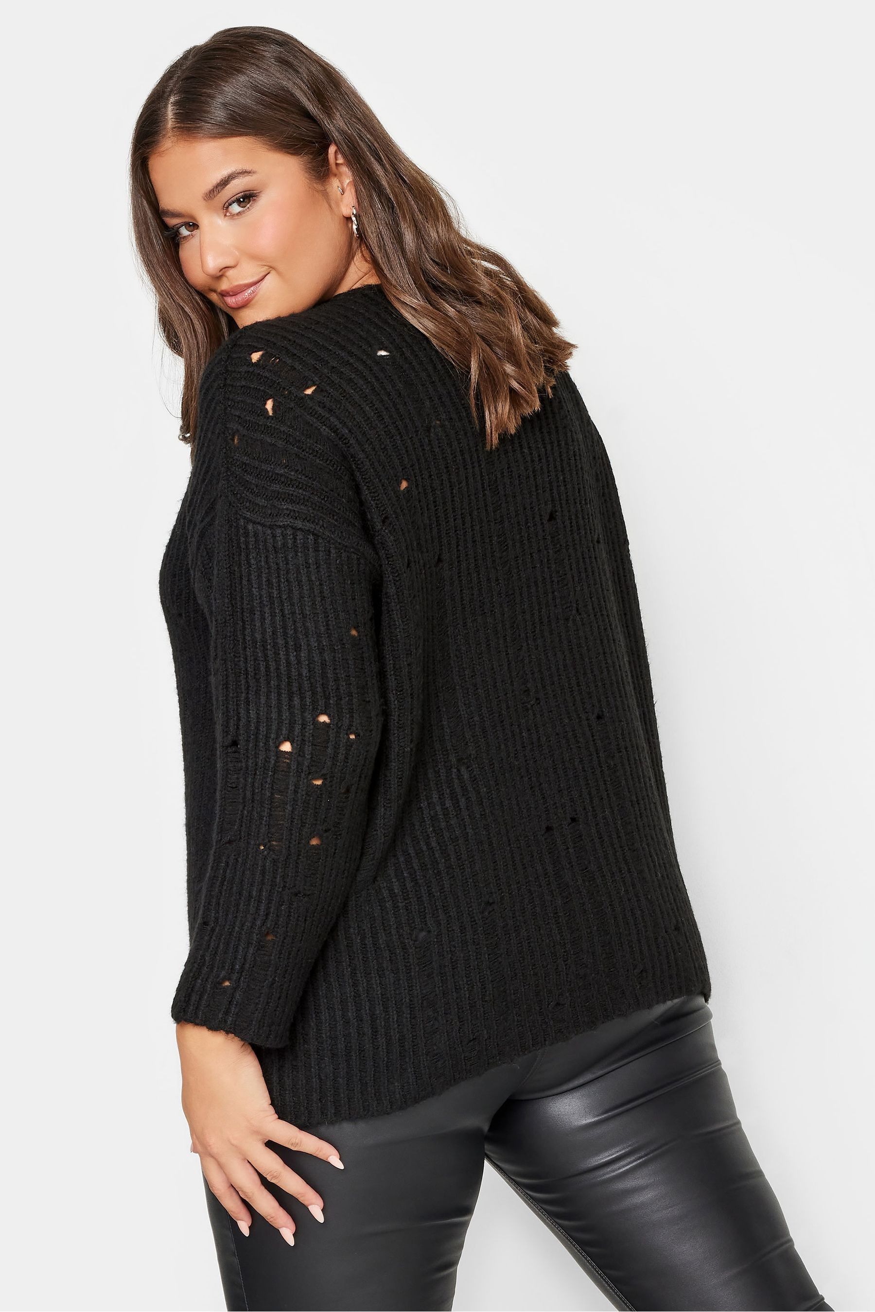 Buy Yours Curve Black Distressed Crew Neck Jumper from the Next UK