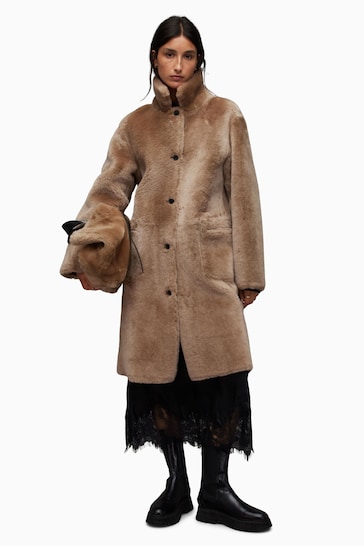 AllSaints Brown Serra Shearling Coat