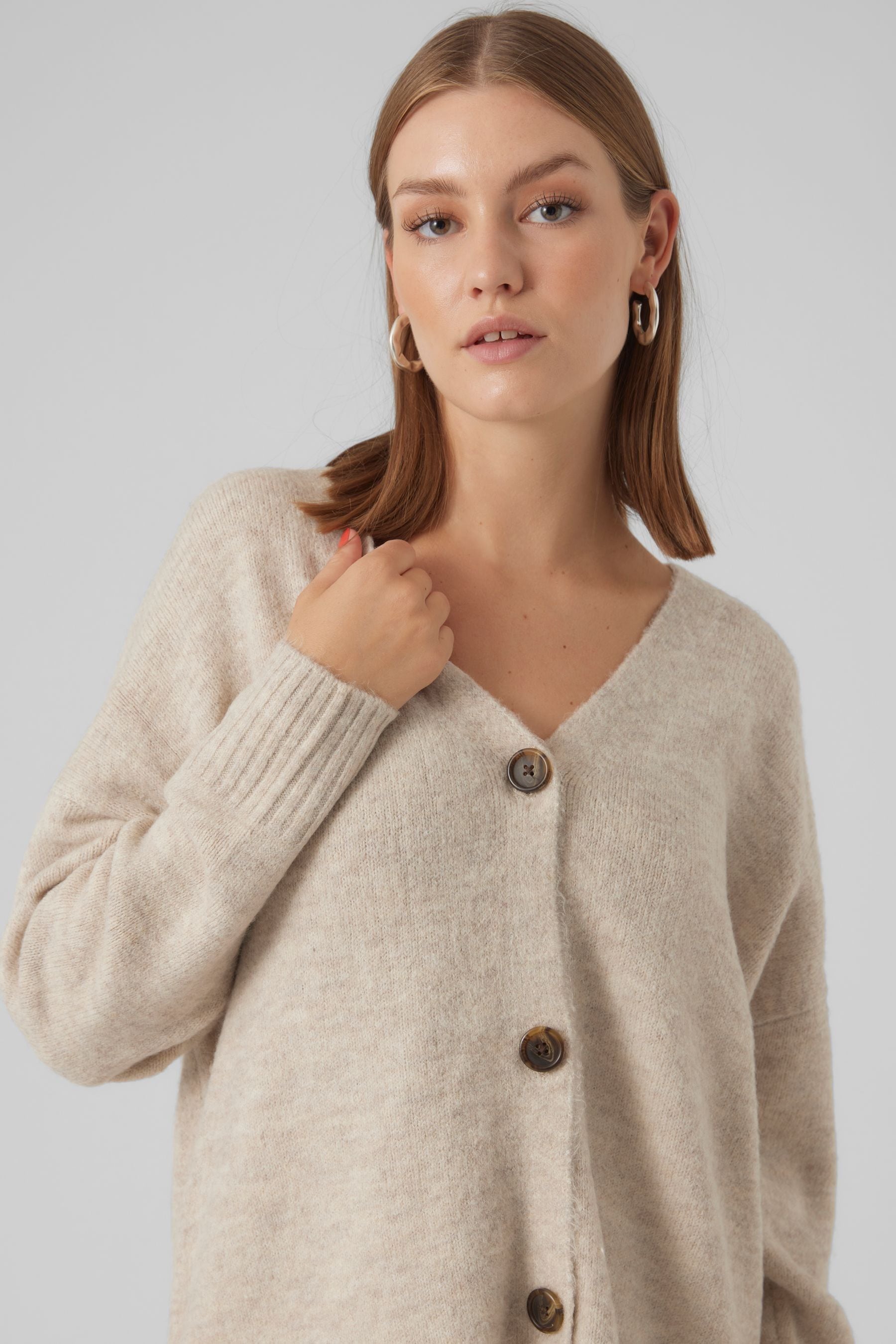 VERO MODA Cream Oversized Button Down Cardigan