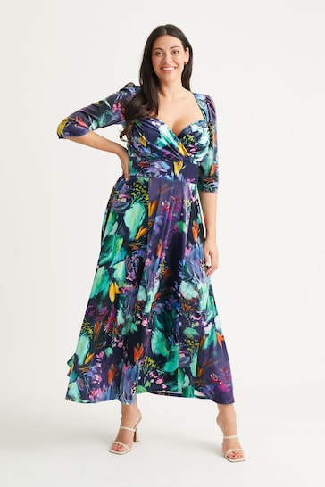Scarlett & Jo Purple Multi Floral Print Elizabeth Velvet Maxi Gown