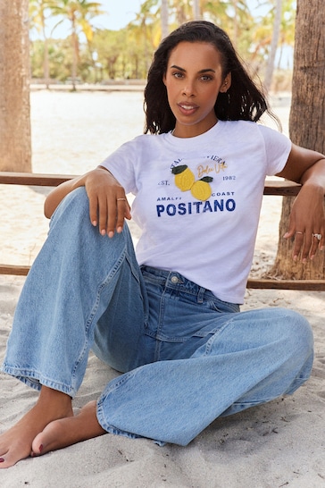 White Lemon Positano City Graphic T-Shirt