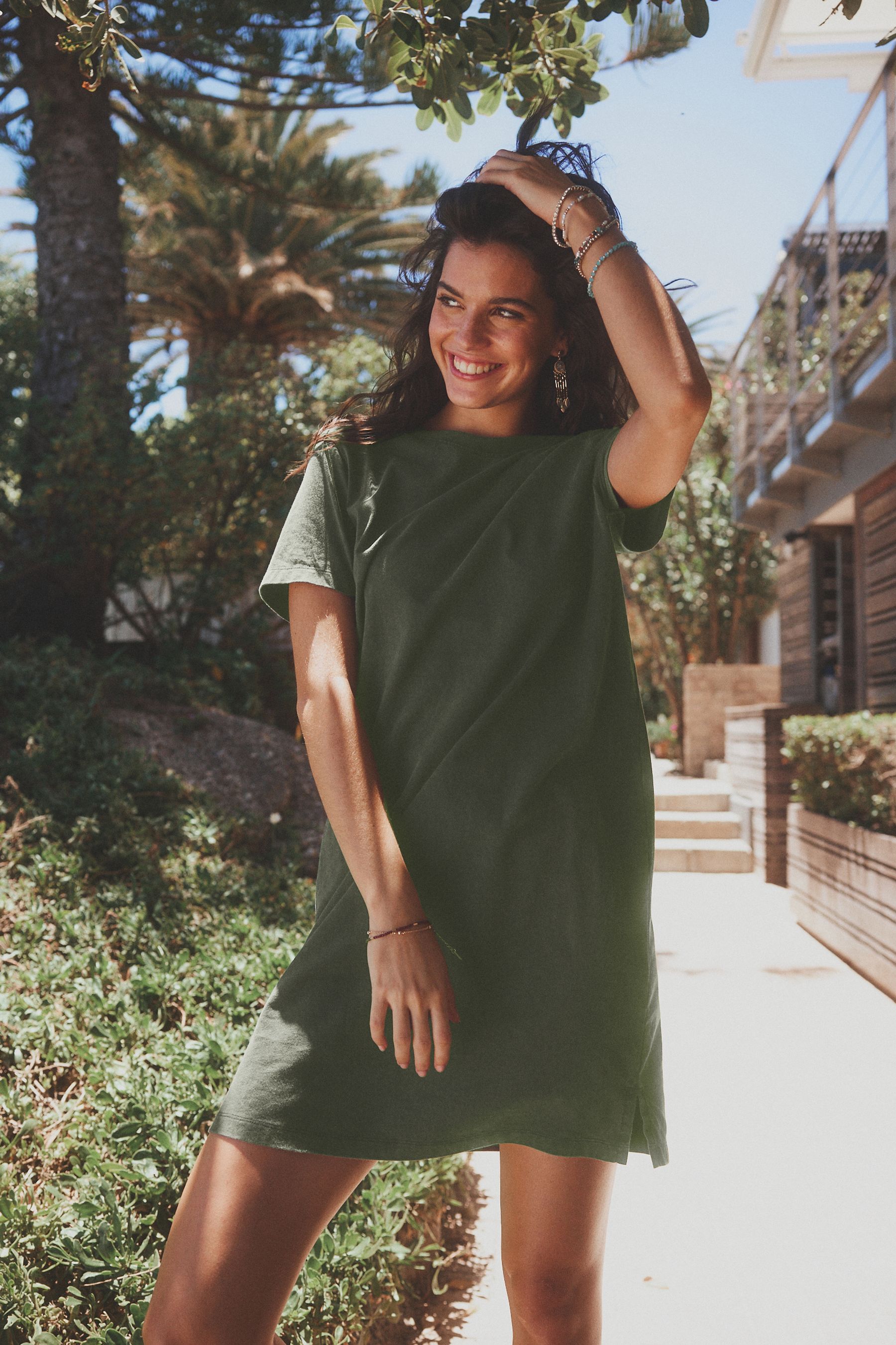 Army green t shirt dress on sale