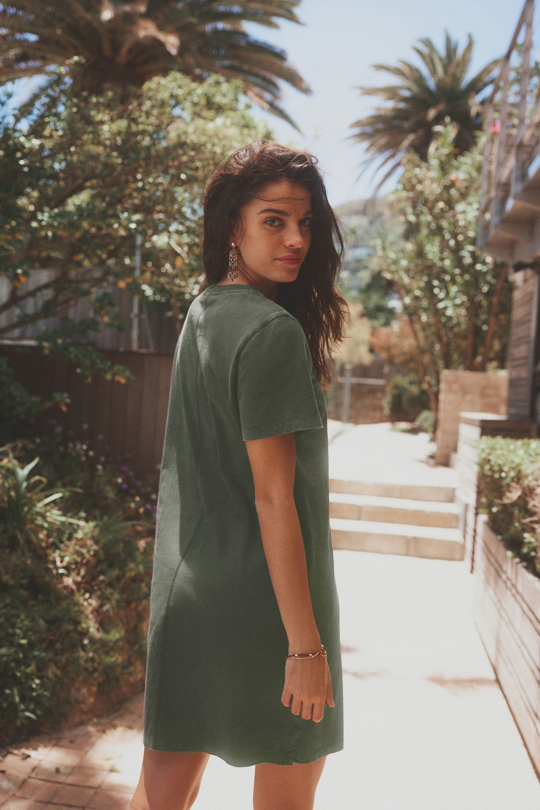 Khaki green t clearance shirt dress