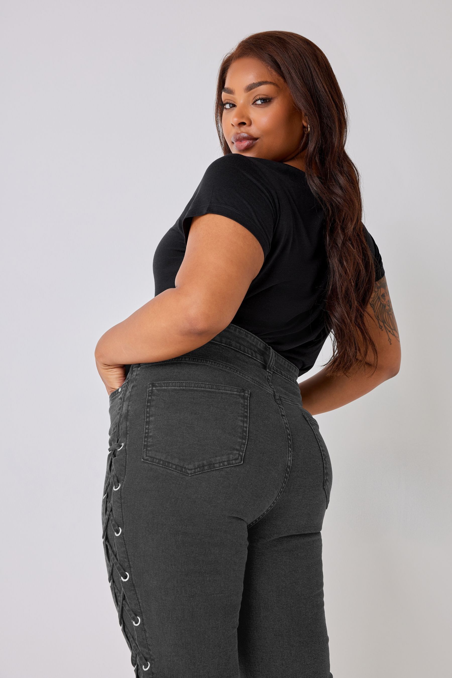 Black side best sale lace up jeans