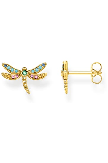 Thomas Sabo Gold Colorful Dragonfly Earrings - 925 Silver, 18K Gold